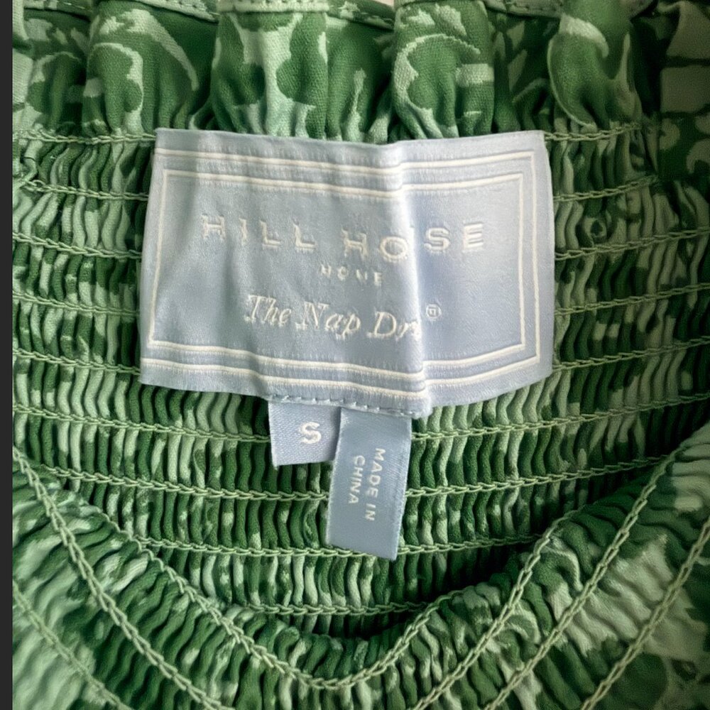 Hill House Ellie Nap in Green Jacquard Print Smocked Midi Dress Size S - Picture 3 of 4